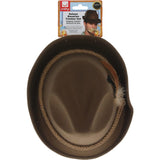 Top view of Bavarian trenker hat showing cord and feather