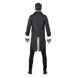 Deluxe Big Bad Wolf grey costume, stripe jacket, check attached vest, mock shirt, fur trim, fingerless fur gloves and half mask.