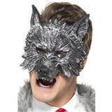 Deluxe grey Big Bad Wolf half mask with two-tone design – fairy tale or Halloween costume mask