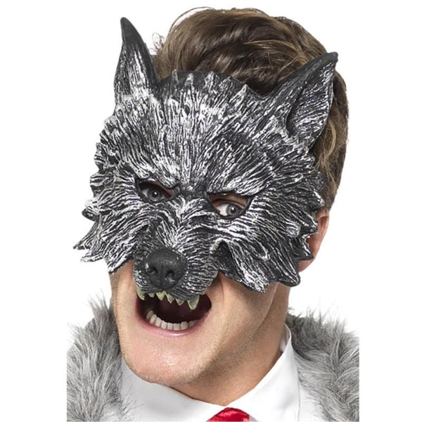 Deluxe grey Big Bad Wolf half mask with two-tone design – fairy tale or Halloween costume mask