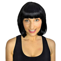 deluxe black bob wig straight fringe