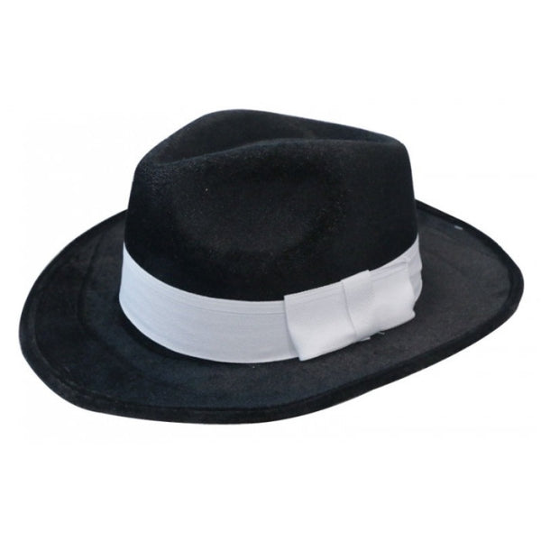 Deluxe black velour gangster hat costume accessory with classic fedora style