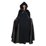 Deluxe black velvet cape hire Brisbane full length medieval cloak front view