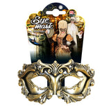 Decorative bronze mask with packaging displaying images of people wearing masks.