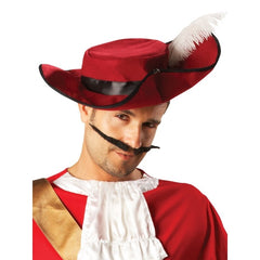 Deluxe Captain Hook Adult Costume – front view featuring a red pirate jacket with ruffled shirt front, frilly cuffs, gold sash detail, and black pantaloons for a classic villainous look.