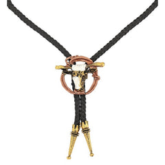 Western cowboy string tie with sheriff and longhorn style pendant designs