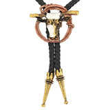 Western cowboy string tie with sheriff and longhorn style pendant designs