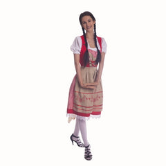 Deluxe Dirndl - Angela, 3 piece dirndl with top, dress and matching apron, this style is knee length.
