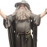 Grey Wizard Costume – Hire alternate front angle showing robe detail and traditional wizard styling