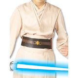 Jedi Knight Deluxe Child Costume close-up of tunic crossover detail and printed faux leather belt with buckle design, capturing an authentic Jedi warrior look.