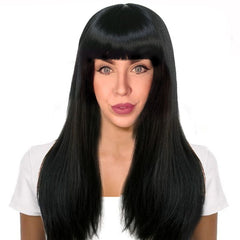 Deluxe Long Black Wig with Fringe – sleek cosplay wig