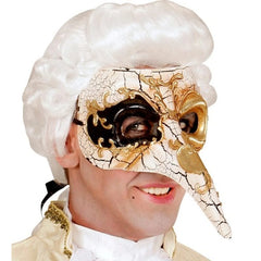 Deluxe long nose Venetian mask in cream with gold embellishments