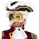 Admiral wearing masquerade long nose Venetian mask cream gold finish