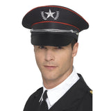 Deluxe Military Hat, Black, solid black hat with feature silver star.
