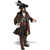 Deluxe pirate captain costume with brown coat and hat for hire Brisbane