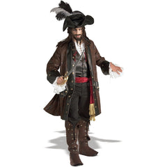 Deluxe pirate captain costume with brown coat and hat for hire Brisbane