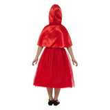 Deluxe red riding hood girls costume, dress knee length and cape.
