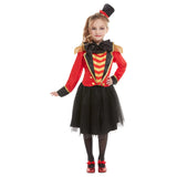 Deluxe Ringmaster Girls Costume, red jacket, mock vest, skirt and hat.