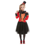 Deluxe Ringmaster Girls Costume, red jacket, mock vest, skirt and hat.