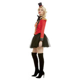Deluxe Ringmaster Lady Costume, Red jacket, mock vest, skirt, hat.
