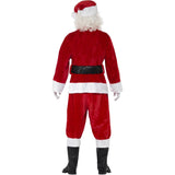 Red Santa Claus costume with black boots on a white background
