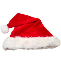 Red Santa hat with white fur trim on a white background