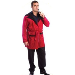 Deluxe adult smoking jacket in red velveteen with black wide collar – costume by Fun Kiwi
