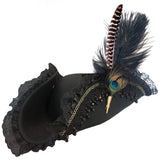Deluxe Tricorn Pirate Hat with peacock, ostrich, and rooster feathers and gold trim
