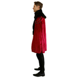 Deluxe red Vampire Cape with black faux-fur trim and chains side view