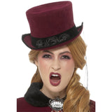 Deluxe Victorian Vampiress burgundy top hat with roses and veil, ladies size costume accessory