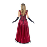 Deluxe Western Authentic Brothel Babe Burgundy Costume, dress is long at the back and short at front, attached corset.