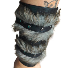 Faux leather and fur wrist bracers – Viking or medieval costume accessory