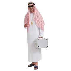 Mens desert robe costume with white robe and red checked headscarf