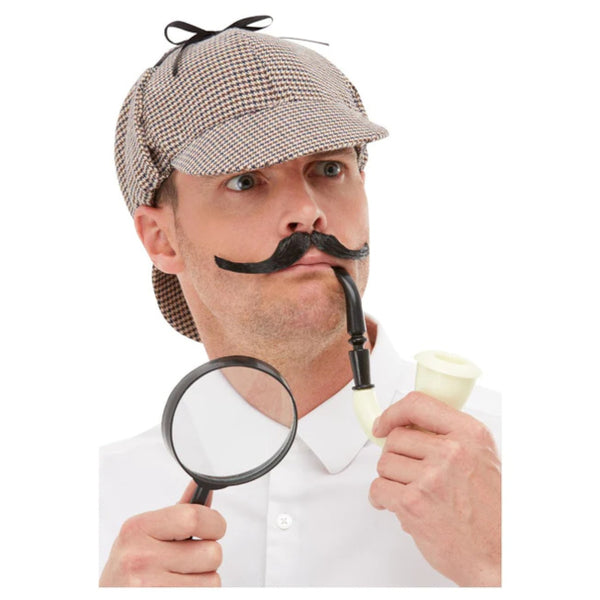 Detective Kit, hat, pipe, magnifying glass.