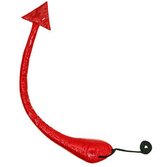 Red vinyl devil tail costume accessory for Halloween and fancy dress