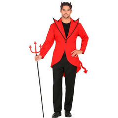 Unisex devil tailcoat costume with attached tail, red jacket for Halloween parties