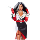 Devilish Diva Costume by Leg Avenue black and white faux fur trim dress front view