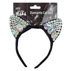Diamante Cat Headband with large and small diamantes.