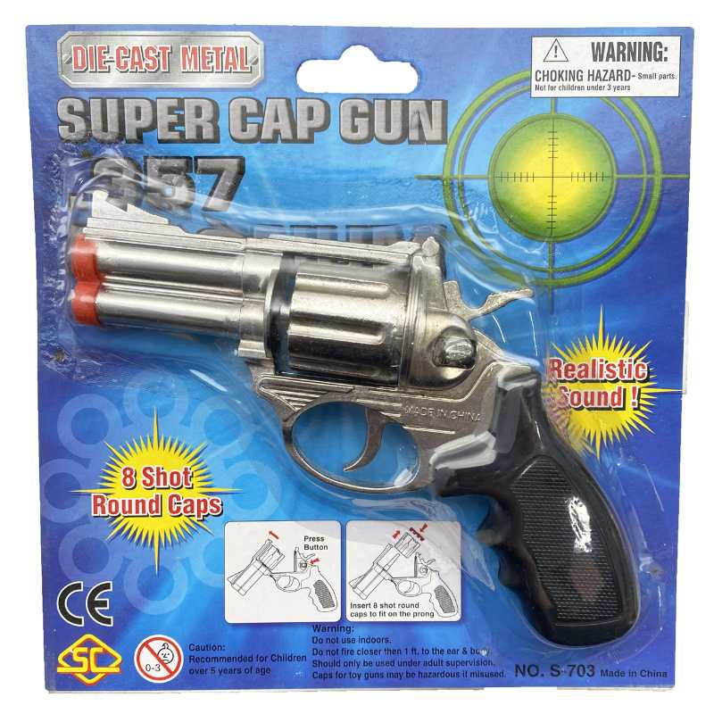 Die Cast 357 Magnum Cap Gun – 15cm Silver – Cracker Jack Costumes Brisbane
