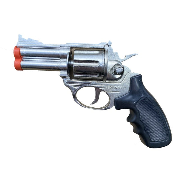 Die Cast 357 Magnum Cap Gun – 15cm silver cap gun with black plastic handle, compatible with 8-shot ring caps.