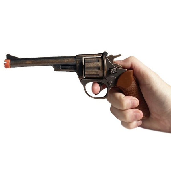 Die Cast Cowboy Cap Gun – 18cm die-cast metal toy gun with realistic sound effects, compatible with 8-shot ring caps