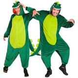 Adult unisex Dinosaur Onesie Costume front view shown on man and woman