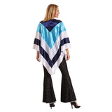 Rear view of disco diva costume showing flowing poncho top