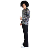 Men’s 70s disco shirt in metallic black and silver