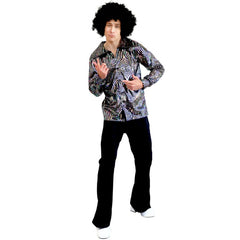 Mens black and silver Disco Dude shirt for 70s disco costumes