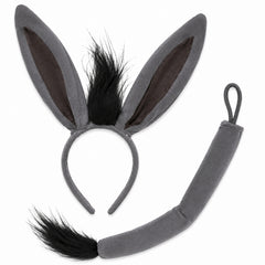 Donkey ears and tail costume set with grey ears headband and matching tail.