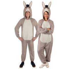 Adult Donkey onesie costume from Shrek with attached hood and 3D ears