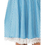 Dorothy deluxe costume in teen and adult size, full skirt with lace at hemline.