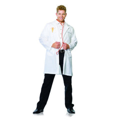 Dr Phil Good, white knee length lab coat with emblems.