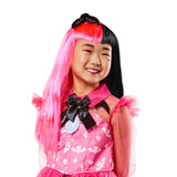 Child-sized Draculaura wig in pink and black with widow’s peak